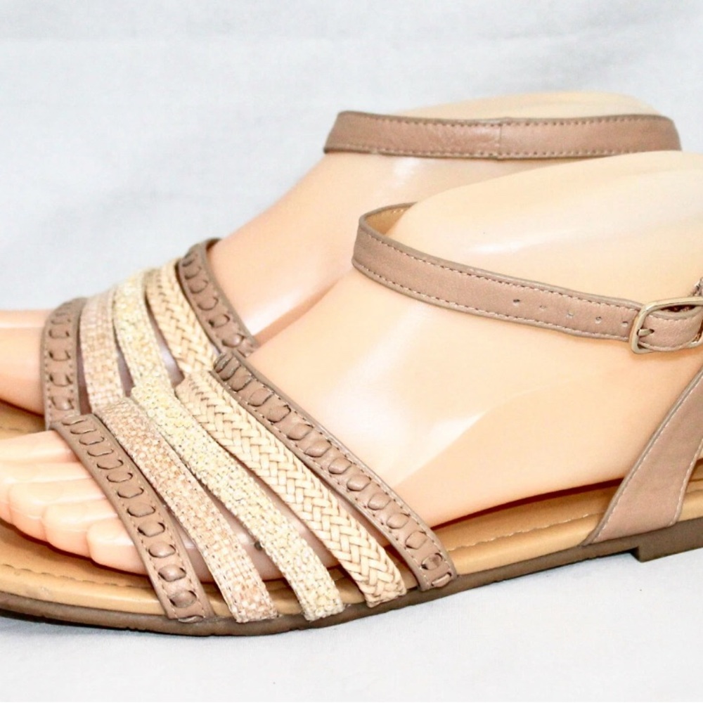 Jack Rogers Tan and Cream Sandals with Ankle Strap